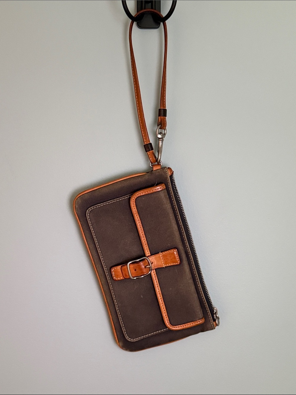 Vintage Coach Canvas & Leather Wristlet Clutch- Brown Tan- Y2K